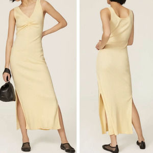 MM6 Maison Martin Margiela Pale Yellow Ribbed Midi Dress